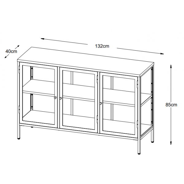Toddy sort metallskjenk med glassdører, bredde 132 cm Toddy sort metallskjenk med glassdører, bredde 132 cm