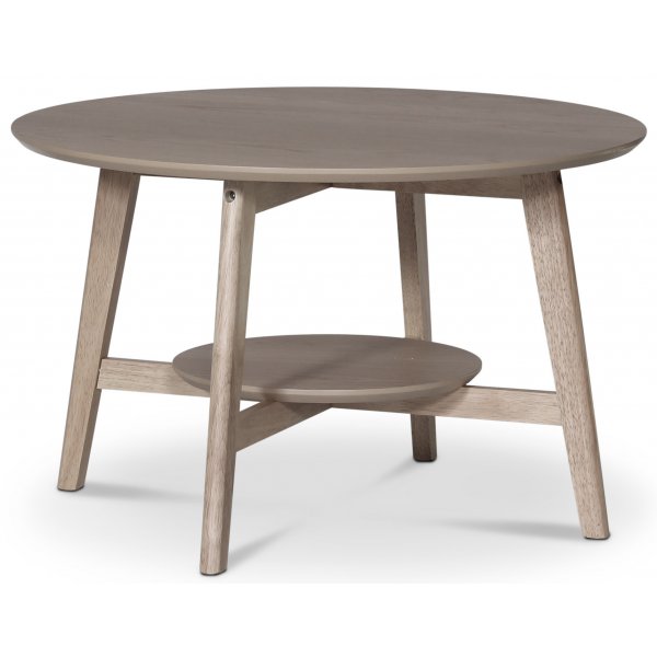 Bridge rundt salongbord med hylle 80 cm - Whitewash
