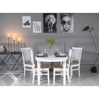 Gåsö spisegruppe: Bord 160/210 cm inkludert 4 Fårö stoler - Eik/hvit Gåsö spisegruppe: Bord 160/210 cm inkludert 4 Fårö stoler - Eik/hvit