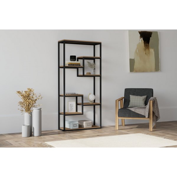 Emina bokhylle - Valnøtt/svart Emina bokhylle - Valnøtt/svart