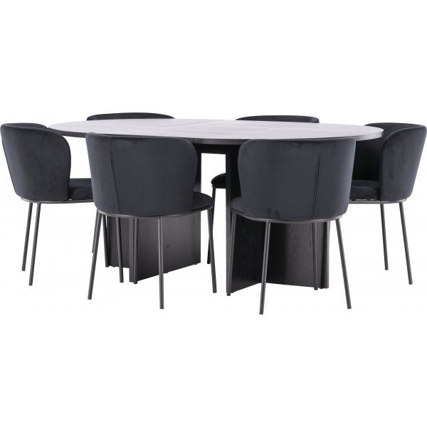 Spisebord Strada med 6 Edina stoler - Sort + 4.00 x Møbelføtter Spisebord Strada med 6 Edina stoler - Sort + 4.00 x Møbelføtter