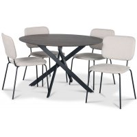 Hogrän spisegruppe Ø120 cm bord i mørkt tre + 4 stk Lokrume beige stoler