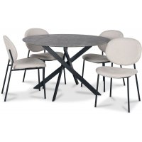 Hogrän spisegruppe Ø120 cm bord i betongimitasjon + 4 stk Tofta beige stoler
