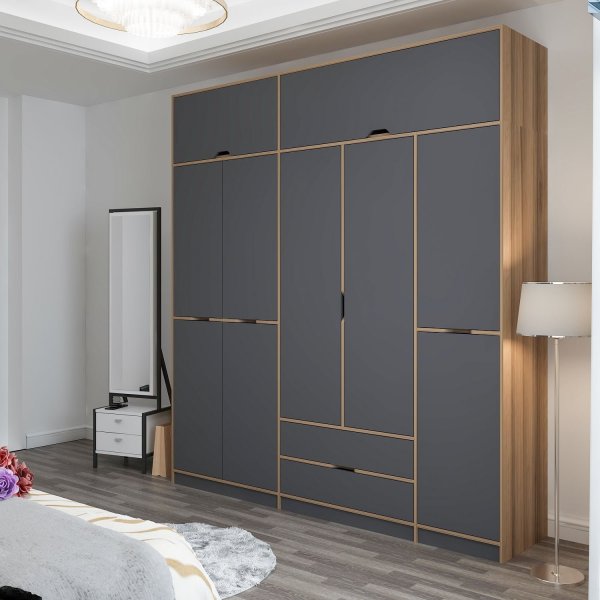 Elina garderobeskap 232 x 52 x 253 cm - Antrasitt/brun Elina garderobeskap 232 x 52 x 253 cm - Antrasitt/brun