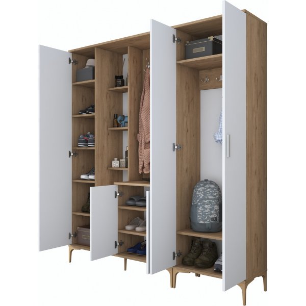 Esa hallmøbler 180 x 37,5 x 198,6 cm Variant A - Valnøtt/hvit Esa hallmøbler 180 x 37,5 x 198,6 cm Variant A - Valnøtt/hvit