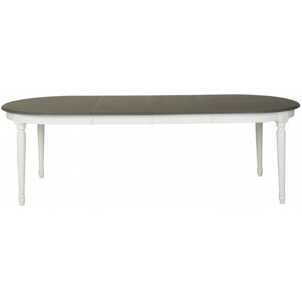 Alexandra ovalt spisebord uttrekkbart 160-260 cm - Hvit/gr vintage + Flekkfjerner for mbler