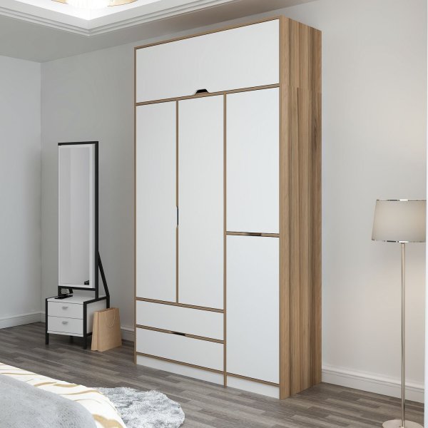 Elina garderobeskap 140 x 52 x 253 cm - Hvit/brun Elina garderobeskap 140 x 52 x 253 cm - Hvit/brun