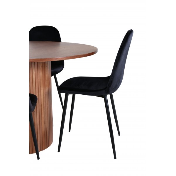 Bianca Spisesett rundt spisebord i valnøtt med 4 Polar sorte stoler Bianca Spisesett rundt spisebord i valnøtt med 4 Polar sorte stoler