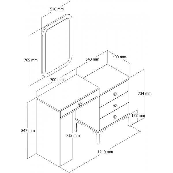 Liza toalettbord med speil og oppbevaring - Beige/valnøtt Liza toalettbord med speil og oppbevaring - Beige/valnøtt