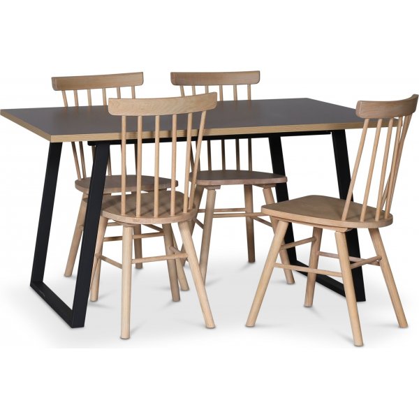 Edge 3.0 spisegruppe 140x90 cm inkludert 4 stk. hvitoljede Orust pinnestoler - gr hytrykkslaminat (HPL)