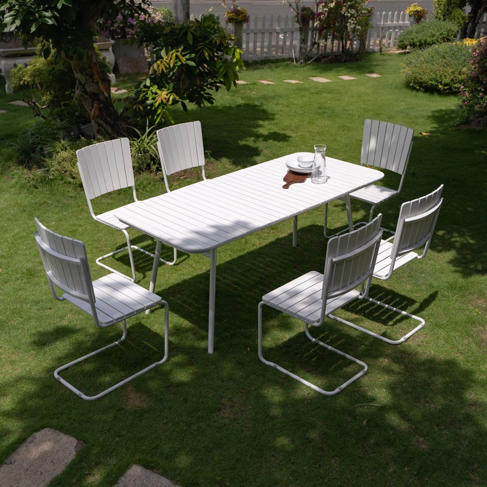 Holmsund matvaregruppe bord 180x80 cm med 6 stoler - hvitt - Spisegrupper hage, Hagegrupper, Hagemøbler