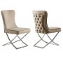 Luksusstol med kromunderstell og knapper i ryggen - Stol i beige flyel