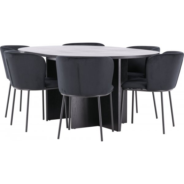 Spisebord Strada med 6 Edina stoler - Sort + 4.00 x Møbelføtter Spisebord Strada med 6 Edina stoler - Sort + 4.00 x Møbelføtter