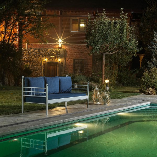 Manyas 3-seters utesofa - Hvit/blå Manyas 3-seters utesofa - Hvit/blå