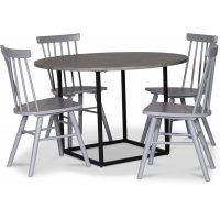 Sintorp spisegruppe, rundt spisebord Ø115 cm inkludert 4 stk. Orust pinnestoler - betong (laminat) Sintorp spisegruppe, rundt spisebord Ø115 cm inkludert 4 stk. Orust pinnestoler - betong (laminat)