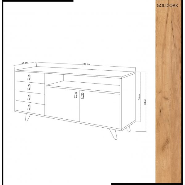 Musso skjenk med skuffer - Eik/hvit Musso skjenk med skuffer - Eik/hvit
