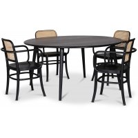 Omni spisegruppe, rundt spisebord Ø130 cm inkludert 4 stk. svarte Nemis karmstoler - Svartbeiset eik Omni spisegruppe, rundt spisebord Ø130 cm inkludert 4 stk. svarte Nemis karmstoler - Svartbeiset eik