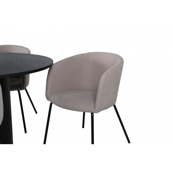 Bianca Spisesett rundt sort spisebord med 4 Berit beige stoler