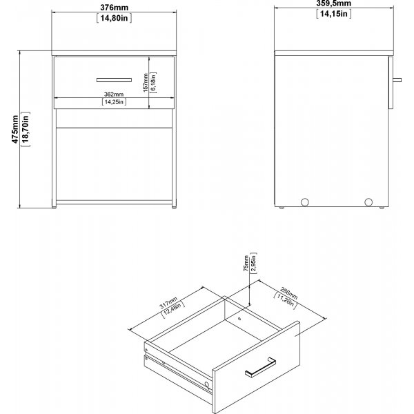 Space nattbord - Hvit