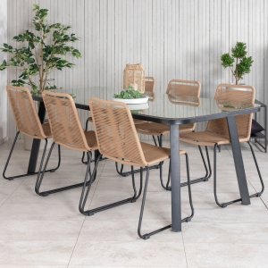 Paola uteservering gruppe med 6 Lindos stoler - Beige/Sort/Naturlig