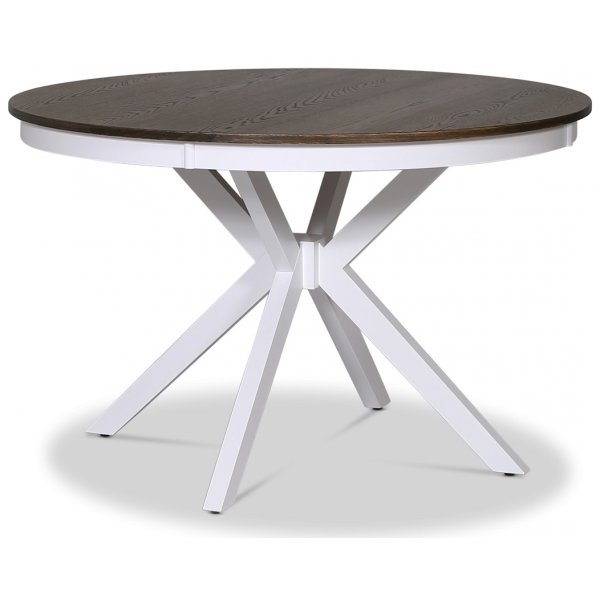 Skagen spisegruppe; rundt spisebord 120 cm - Hvit / brunbeiset eik med 4 stk Danderyd No.16 stoler Svart + 4.00 x Stolpute Skagen spisegruppe; rundt spisebord 120 cm - Hvit / brunbeiset eik med 4 stk Danderyd No.16 stoler Svart + 4.00 x Stolpute
