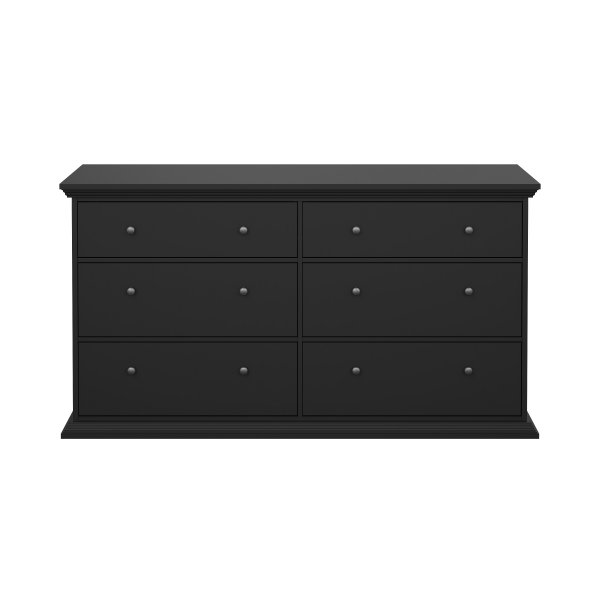 North Dobbel kommode med 6 skuffer - Matt svart