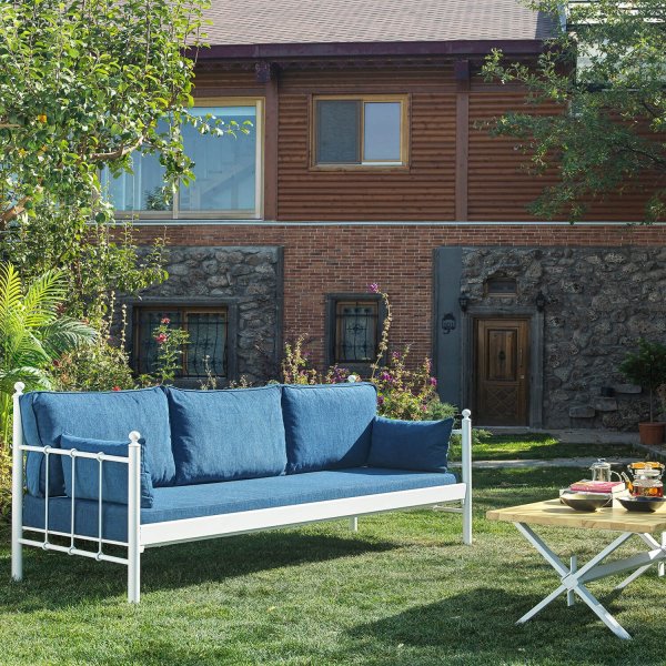 Lalas 3-seters utesofa - Hvit/blå + Flekkfjerner for møbler Lalas 3-seters utesofa - Hvit/blå + Flekkfjerner for møbler
