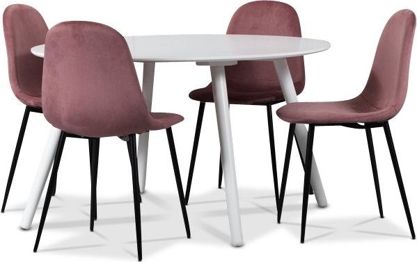 Rosvik spisegruppe, spisebord med 4 stk Carisma flyelsstoler - Hvit/Korall
