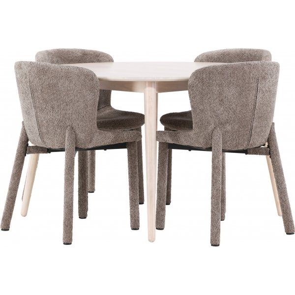 Spisebord Flora med 4 Astoria stoler - Brun/hvitkalket Spisebord Flora med 4 Astoria stoler - Brun/hvitkalket