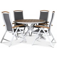 spisegruppe Ekenäs, rundt spisebord med 4 stillingsstoler - Hvit / Aintwood spisegruppe Ekenäs, rundt spisebord med 4 stillingsstoler - Hvit / Aintwood