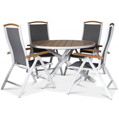spisegruppe Ekens, rundt spisebord med 4 stillingsstoler - Hvit / Aintwood