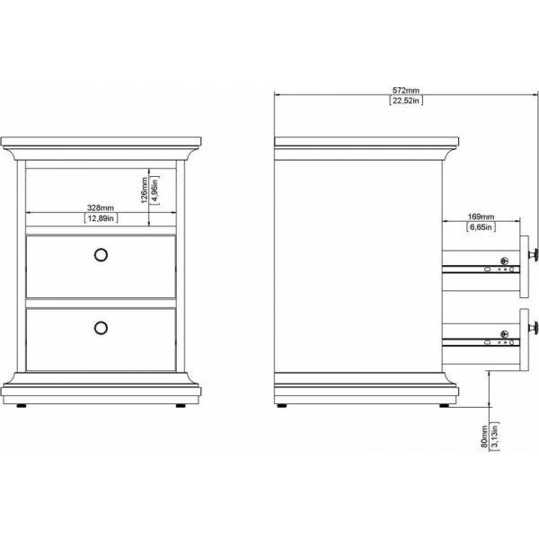Paris smalt nattbord med 2 skuffer og 1 åpent rom - Grå Paris smalt nattbord med 2 skuffer og 1 åpent rom - Grå
