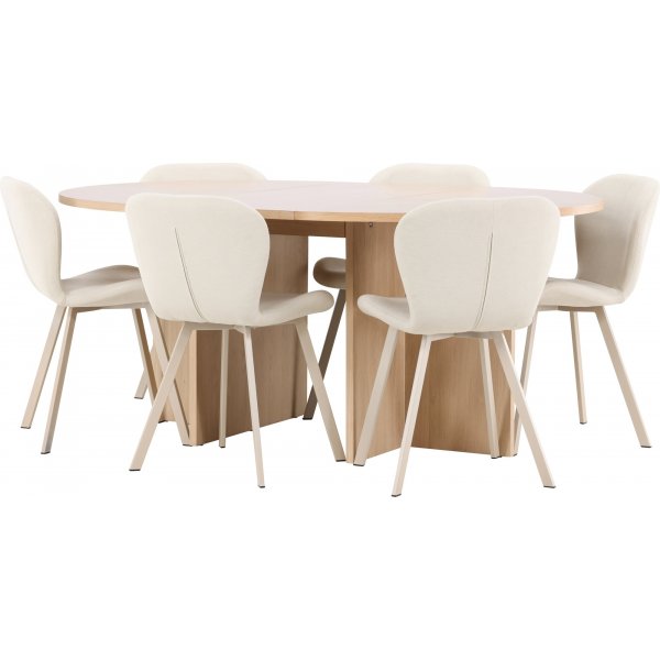 Spisebord Strada med 6 stk Lilja stoler - Beige/hvitmalt Spisebord Strada med 6 stk Lilja stoler - Beige/hvitmalt