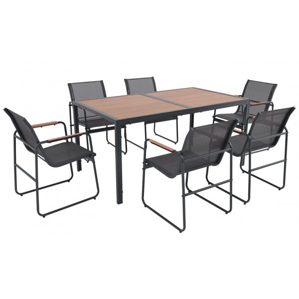 Lagun spisestuesett 6 stoler med bord - Utegruppe Sort / trebilde