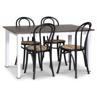 Skagen spisegruppe; spisebord 140 cm - Hvit / brunbeiset eik med 4 stk Danderyd No.18 spisestoler Svart Skagen spisegruppe; spisebord 140 cm - Hvit / brunbeiset eik med 4 stk Danderyd No.18 spisestoler Svart
