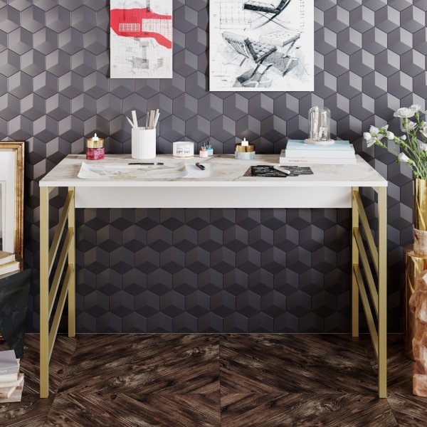 Tuna skrivebord - Gull/hvit