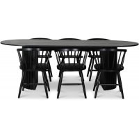 PiPi spisegruppe 230 cm inkl. 6 stk. Fårö svarte karmstoler - Svartbeiset tre PiPi spisegruppe 230 cm inkl. 6 stk. Fårö svarte karmstoler - Svartbeiset tre