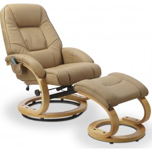 Lanzer massagelenestol med fotskammel - Lys beige