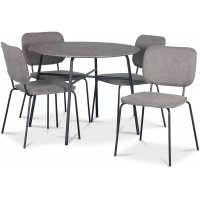 Tofta spisegruppe Ø100 cm bord i betongimitasjon + 4 stk Lokrume grå stoler Tofta spisegruppe Ø100 cm bord i betongimitasjon + 4 stk Lokrume grå stoler
