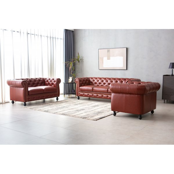 Sofa Chesterfield 3-seter i brunt PU - Charles Sofa Chesterfield 3-seter i brunt PU - Charles