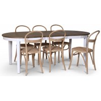 Skagen spisegruppe; spisebord 160/210x90 cm - Hvit / brunoljet eik med 6 stk Danderyd No.16 stoler whitewash Skagen spisegruppe; spisebord 160/210x90 cm - Hvit / brunoljet eik med 6 stk Danderyd No.16 stoler whitewash