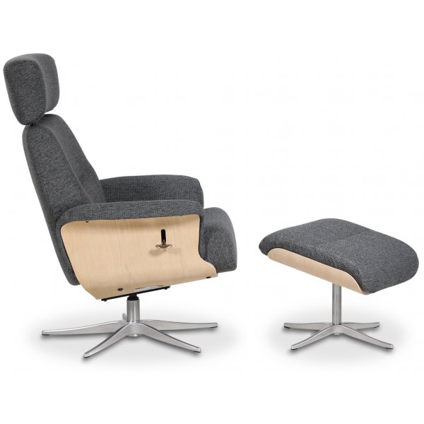 Marbck recliner- lenestol med fotskammel - Grtt tystoff / Tre