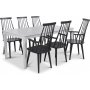 Mellby spisegruppe 180 cm bord med 6 sorte Dalsland Cane stoler med armlener