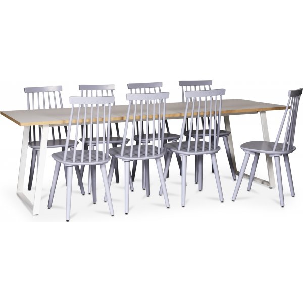 Edge spisestuesett for 8 personer; Spisebord i hvit HPL 240x90 cm med 8 gr Dalsland kurvstoler + 8.00 x Serviettringer