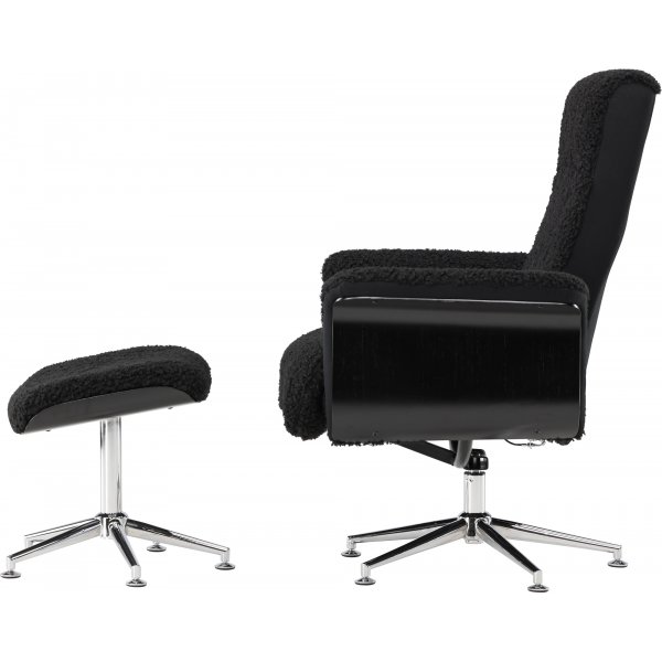 Hagn hvilestol med fotskammel - Sort / Krom + Tekstilrens for mbler