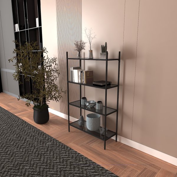 Marta bokhylle - Sort/røkt glass Marta bokhylle - Sort/røkt glass