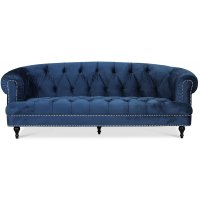Chesterfield Winston 3-seters sofa - Blå fløyel Chesterfield Winston 3-seters sofa - Blå fløyel