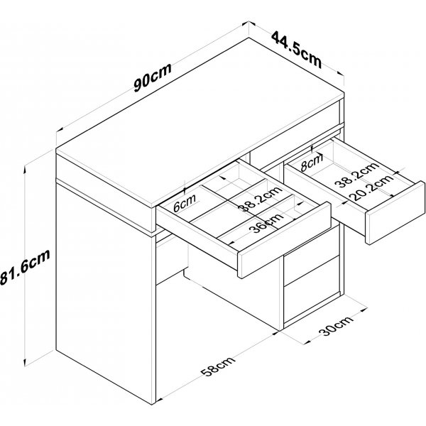 Bijou sminkebord 8 - 90 x 44,5 cm - Hvit Bijou sminkebord 8 - 90 x 44,5 cm - Hvit