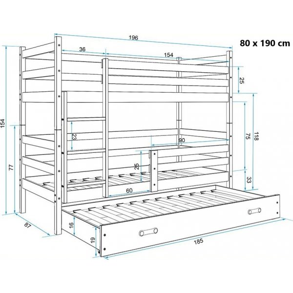 Eryk k�yeseng med ekstra seng - Alle farger og st�rrelser