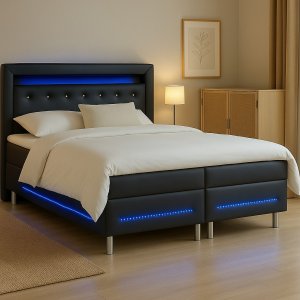 New York sort dobbeltseng med LED-belysning 180 x 200 cm New York sort dobbeltseng med LED-belysning 180 x 200 cm